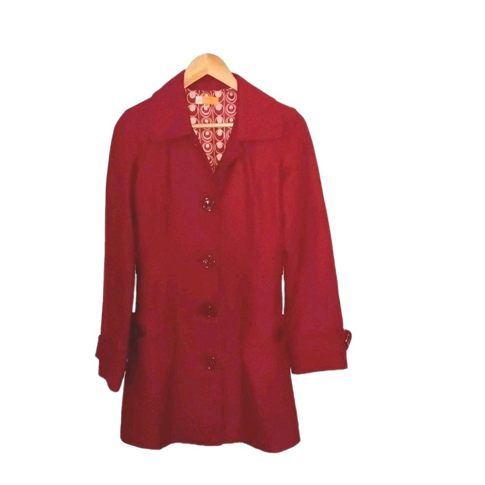 Chic Anthropologie Tulle Womens Linned Red Wool Blend Mid Length Coat US Size M